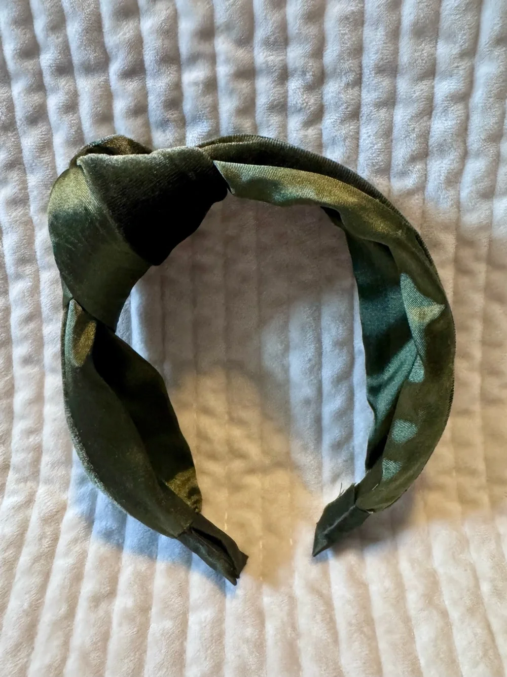 Girls Olive Green Knotted Velvet Headband